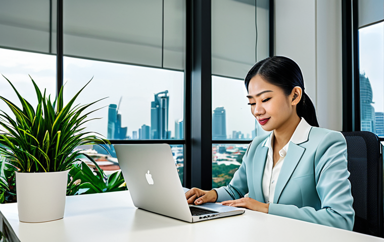 넛지 기법으로 개인의 행동 변화 유도하기 - **Image of a woman in a modern Thai business outfit, working at a laptop in a bright, open office wi...
