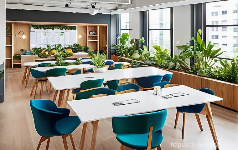 넛지 기법으로 팀 목표 달성하기 - **A vibrant and meticulously organized open-plan office in a modern building in Bangkok, bathed in n...