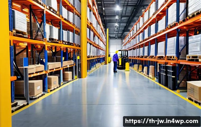 넛지 기법을 활용한 물류 최적화 방법 - **Prompt for Warehouse Safety Nudge:**
"A clean, brightly lit, modern logistics warehouse interi...