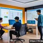 넛지 활용의 최신 트렌드 분석하기 - A modern Thai digital marketing office scene showcasing a diverse team analyzing big data on multipl...