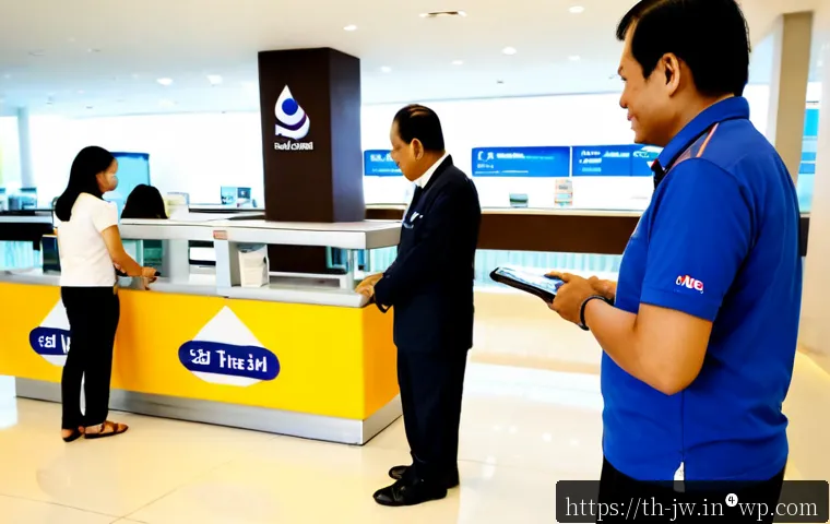 Home 17 넛지 기법을 통한 고객 서비스 개선 방안 - Photorealistic Thai bank customer service area, a friendly employee subtly guiding an older Thai cus...